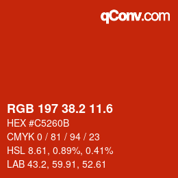 カラーコード: RGB 197 38.2 11.6 | qconv.com