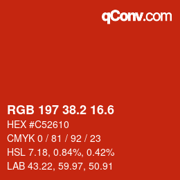 カラーコード: RGB 197 38.2 16.6 | qconv.com