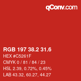 カラーコード: RGB 197 38.2 31.6 | qconv.com
