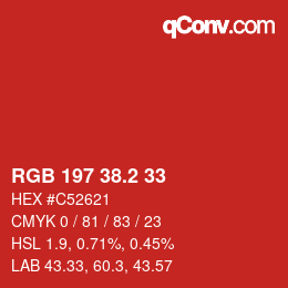 カラーコード: RGB 197 38.2 33 | qconv.com