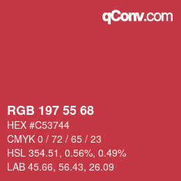 颜色代码: RGB 197 55 68 | qconv.com