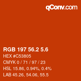 カラーコード: RGB 197 56.2 5.6 | qconv.com
