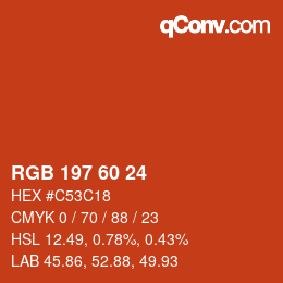 Color code: RGB 197 60 24 | qconv.com