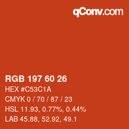 カラーコード: RGB 197 60 26 | qconv.com