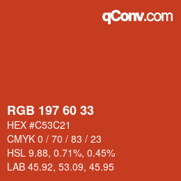颜色代码: RGB 197 60 33 | qconv.com