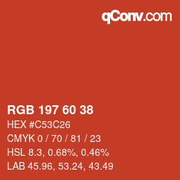 颜色代码: RGB 197 60 38 | qconv.com