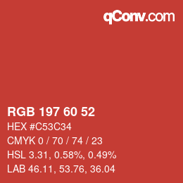 颜色代码: RGB 197 60 52 | qconv.com