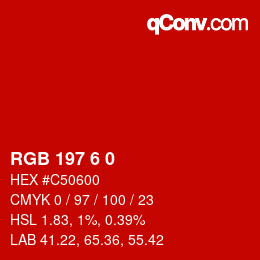Color code: RGB 197 6 0 | qconv.com