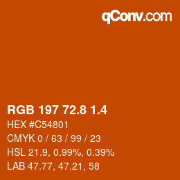 カラーコード: RGB 197 72.8 1.4 | qconv.com