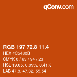 カラーコード: RGB 197 72.8 11.4 | qconv.com