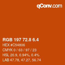 カラーコード: RGB 197 72.8 6.4 | qconv.com