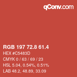 カラーコード: RGB 197 72.8 61.4 | qconv.com