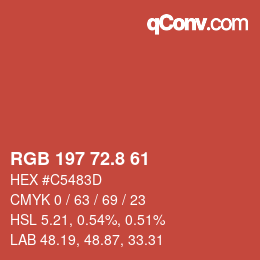 Color code: RGB 197 72.8 61 | qconv.com