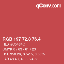 カラーコード: RGB 197 72.8 76.4 | qconv.com