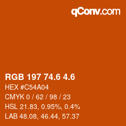カラーコード: RGB 197 74.6 4.6 | qconv.com