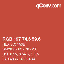 カラーコード: RGB 197 74.6 59.6 | qconv.com