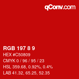 カラーコード: RGB 197 8 9 | qconv.com