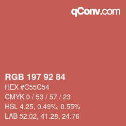 カラーコード: RGB 197 92 84 | qconv.com