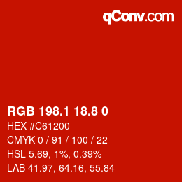Color code: RGB 198.1 18.8 0 | qconv.com