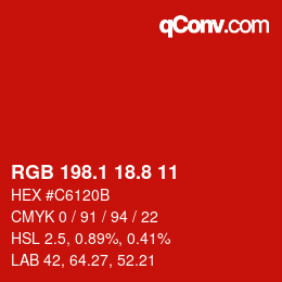 カラーコード: RGB 198.1 18.8 11 | qconv.com