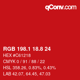 カラーコード: RGB 198.1 18.8 24 | qconv.com