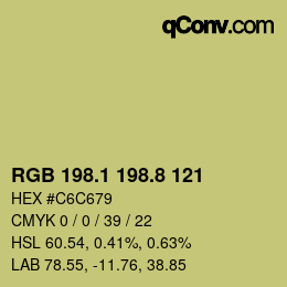 カラーコード: RGB 198.1 198.8 121 | qconv.com