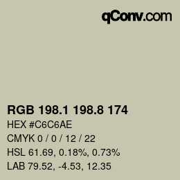 カラーコード: RGB 198.1 198.8 174 | qconv.com