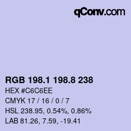 カラーコード: RGB 198.1 198.8 238 | qconv.com