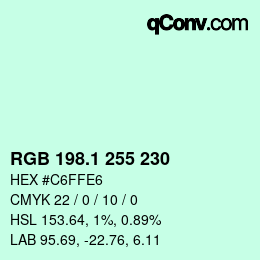 Color code: RGB 198.1 255 230 | qconv.com