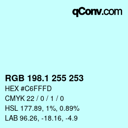 Color code: RGB 198.1 255 253 | qconv.com