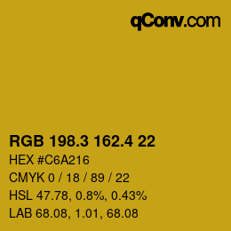 カラーコード: RGB 198.3 162.4 22 | qconv.com