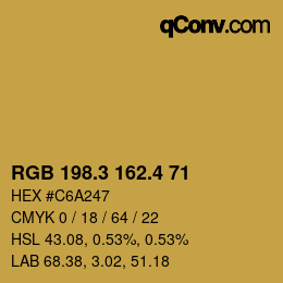 カラーコード: RGB 198.3 162.4 71 | qconv.com