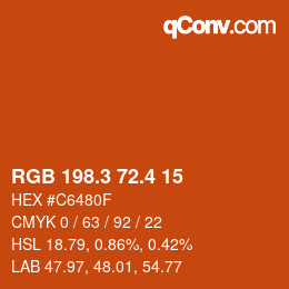 カラーコード: RGB 198.3 72.4 15 | qconv.com