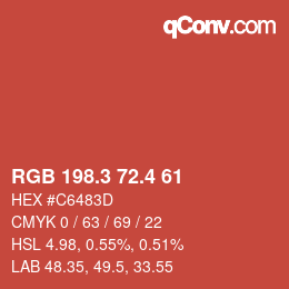 カラーコード: RGB 198.3 72.4 61 | qconv.com