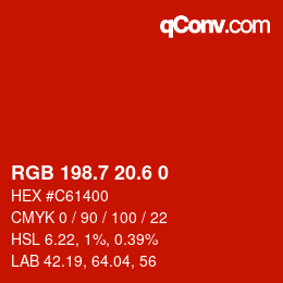カラーコード: RGB 198.7 20.6 0 | qconv.com
