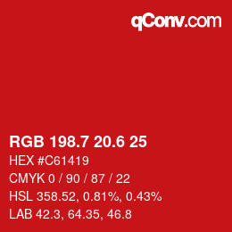カラーコード: RGB 198.7 20.6 25 | qconv.com