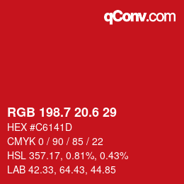 カラーコード: RGB 198.7 20.6 29 | qconv.com