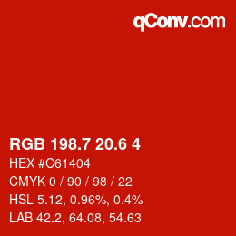 カラーコード: RGB 198.7 20.6 4 | qconv.com