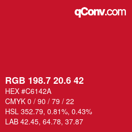 カラーコード: RGB 198.7 20.6 42 | qconv.com