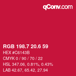 カラーコード: RGB 198.7 20.6 59 | qconv.com