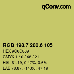 カラーコード: RGB 198.7 200.6 105 | qconv.com
