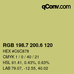カラーコード: RGB 198.7 200.6 120 | qconv.com