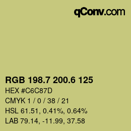 カラーコード: RGB 198.7 200.6 125 | qconv.com