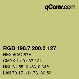 カラーコード: RGB 198.7 200.6 127 | qconv.com