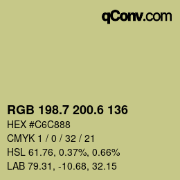 カラーコード: RGB 198.7 200.6 136 | qconv.com
