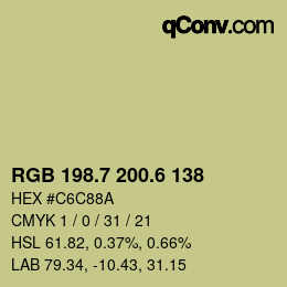 カラーコード: RGB 198.7 200.6 138 | qconv.com