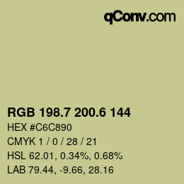 カラーコード: RGB 198.7 200.6 144 | qconv.com