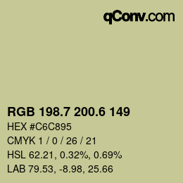 カラーコード: RGB 198.7 200.6 149 | qconv.com