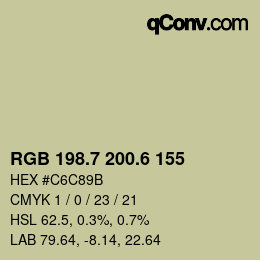 カラーコード: RGB 198.7 200.6 155 | qconv.com