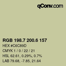 カラーコード: RGB 198.7 200.6 157 | qconv.com